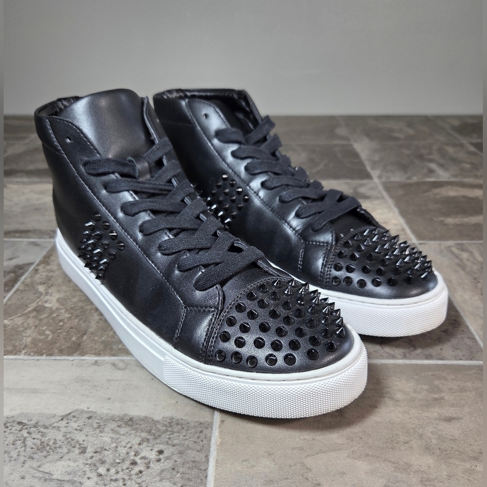 SAKS FIFTH AVENUE WENTWORTH STUDDED LEATHER HIGH TOP SNEAKERS.